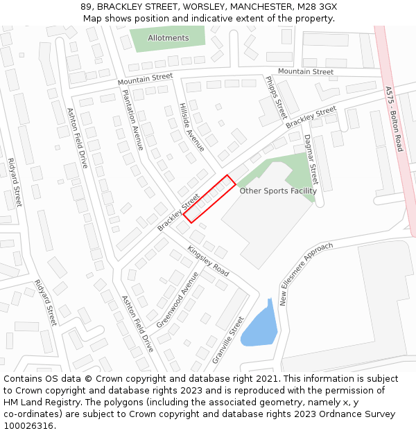 89, BRACKLEY STREET, WORSLEY, MANCHESTER, M28 3GX: Location map and indicative extent of plot