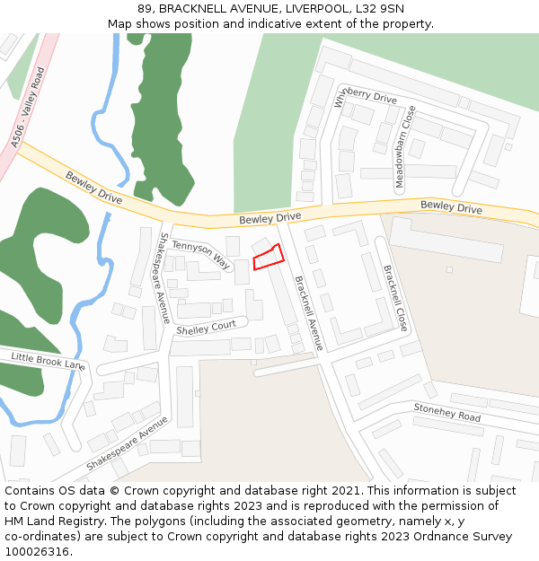 89, BRACKNELL AVENUE, LIVERPOOL, L32 9SN: Location map and indicative extent of plot