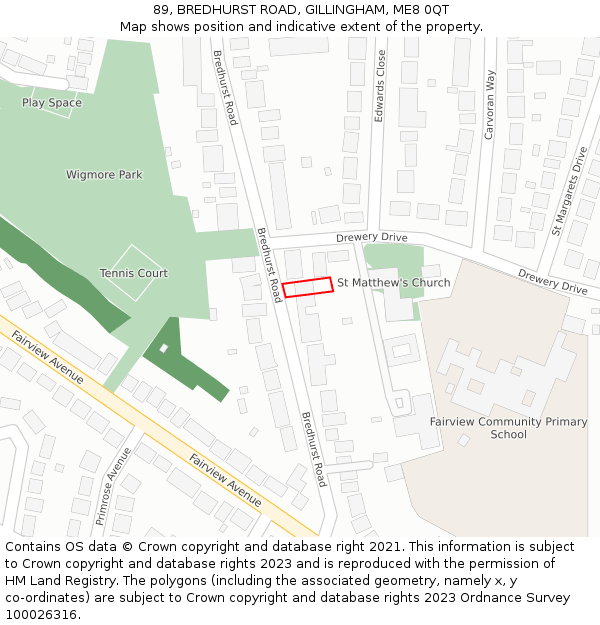 89, BREDHURST ROAD, GILLINGHAM, ME8 0QT: Location map and indicative extent of plot