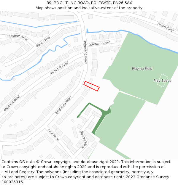 89, BRIGHTLING ROAD, POLEGATE, BN26 5AX: Location map and indicative extent of plot