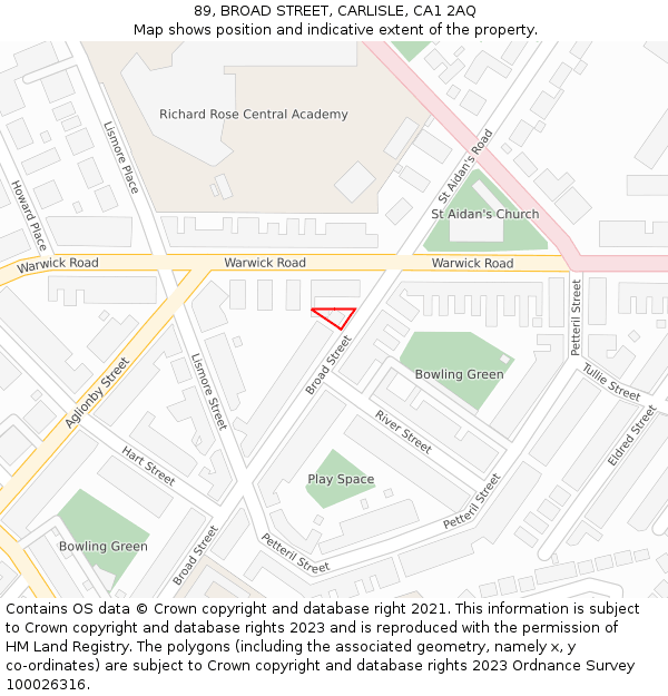 89, BROAD STREET, CARLISLE, CA1 2AQ: Location map and indicative extent of plot