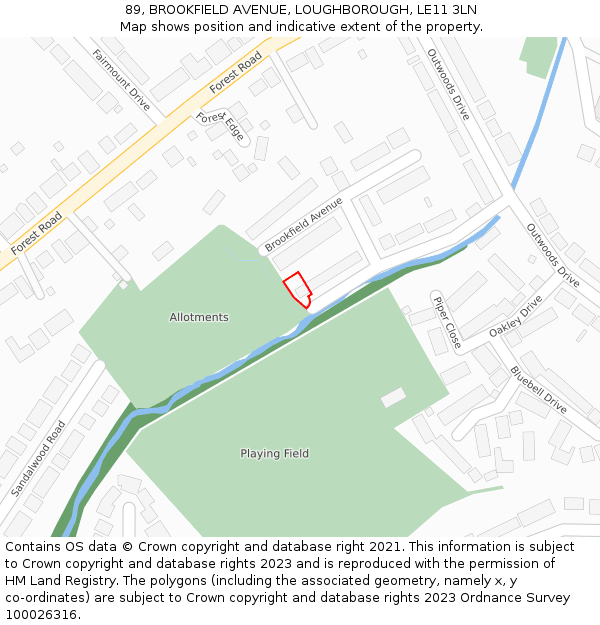 89, BROOKFIELD AVENUE, LOUGHBOROUGH, LE11 3LN: Location map and indicative extent of plot