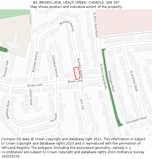 89, BROWN LANE, HEALD GREEN, CHEADLE, SK8 3SF: Location map and indicative extent of plot