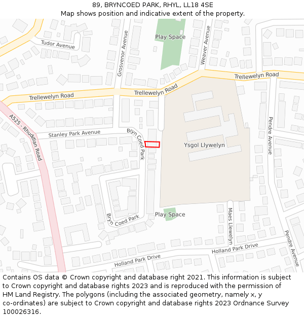 89, BRYNCOED PARK, RHYL, LL18 4SE: Location map and indicative extent of plot