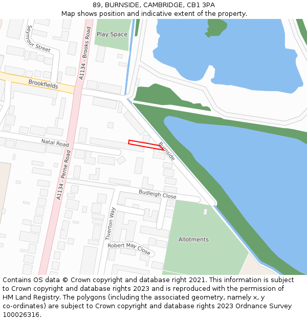 89, BURNSIDE, CAMBRIDGE, CB1 3PA: Location map and indicative extent of plot