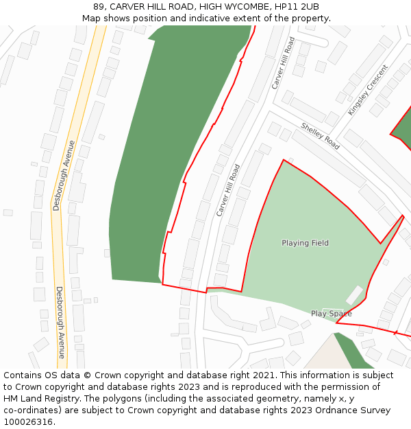 89, CARVER HILL ROAD, HIGH WYCOMBE, HP11 2UB: Location map and indicative extent of plot