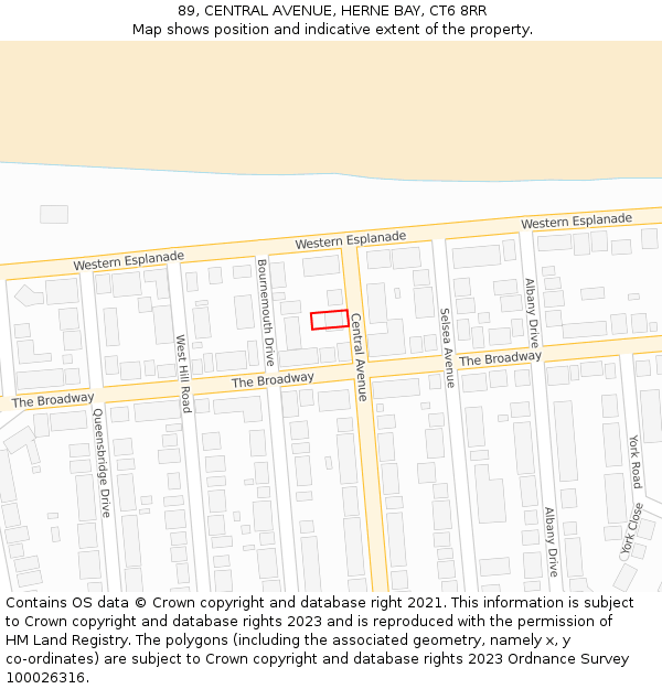 89, CENTRAL AVENUE, HERNE BAY, CT6 8RR: Location map and indicative extent of plot