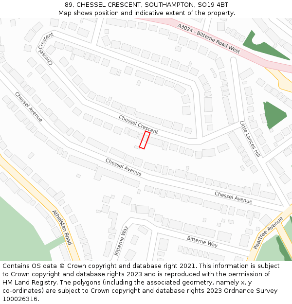 89, CHESSEL CRESCENT, SOUTHAMPTON, SO19 4BT: Location map and indicative extent of plot