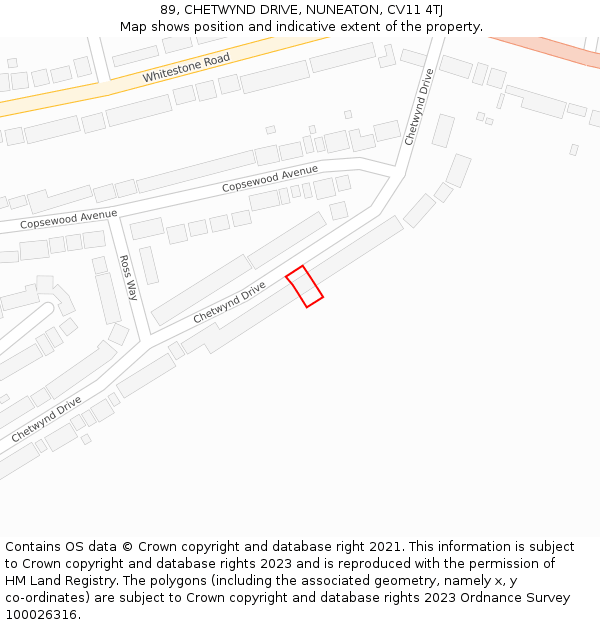 89, CHETWYND DRIVE, NUNEATON, CV11 4TJ: Location map and indicative extent of plot