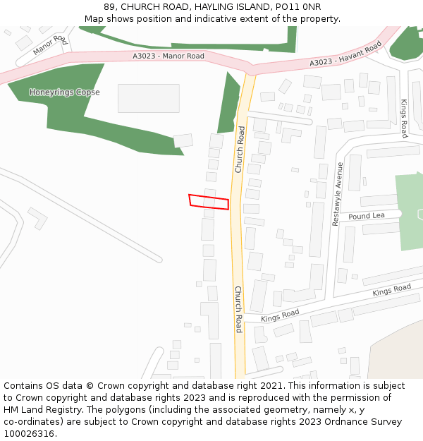 89, CHURCH ROAD, HAYLING ISLAND, PO11 0NR: Location map and indicative extent of plot