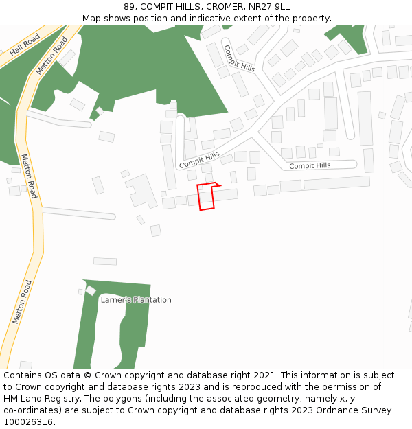 89, COMPIT HILLS, CROMER, NR27 9LL: Location map and indicative extent of plot