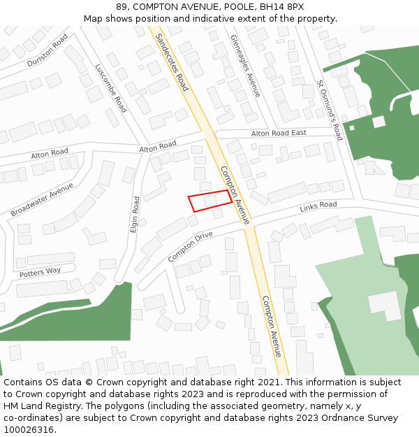 89, COMPTON AVENUE, POOLE, BH14 8PX: Location map and indicative extent of plot