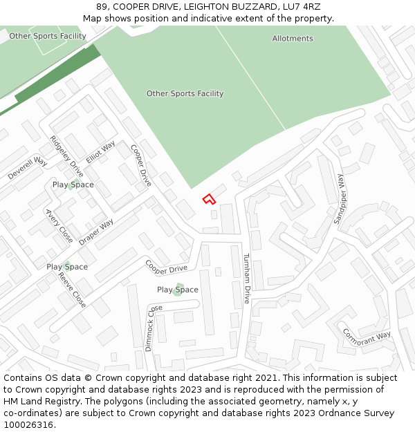 89, COOPER DRIVE, LEIGHTON BUZZARD, LU7 4RZ: Location map and indicative extent of plot