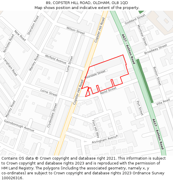 89, COPSTER HILL ROAD, OLDHAM, OL8 1QD: Location map and indicative extent of plot