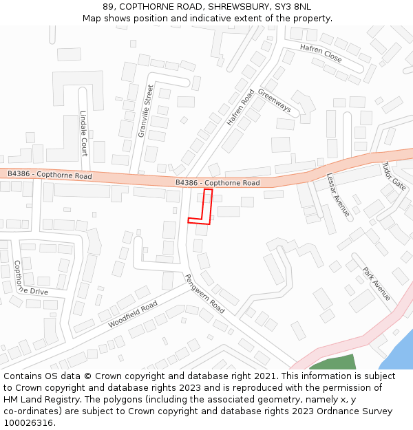 89, COPTHORNE ROAD, SHREWSBURY, SY3 8NL: Location map and indicative extent of plot