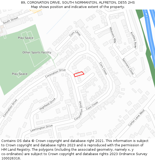 89, CORONATION DRIVE, SOUTH NORMANTON, ALFRETON, DE55 2HS: Location map and indicative extent of plot