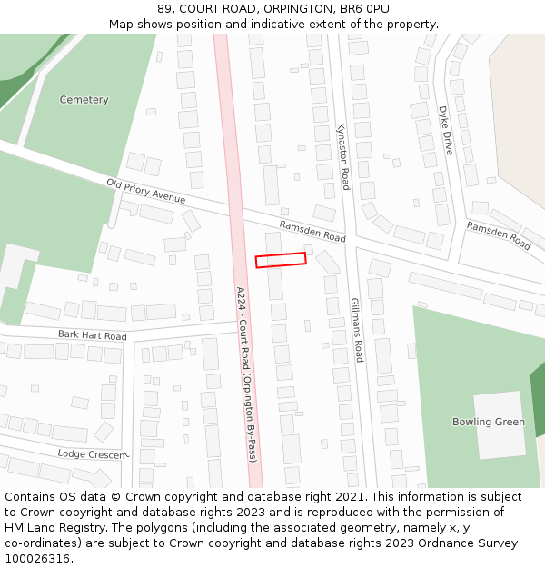 89, COURT ROAD, ORPINGTON, BR6 0PU: Location map and indicative extent of plot