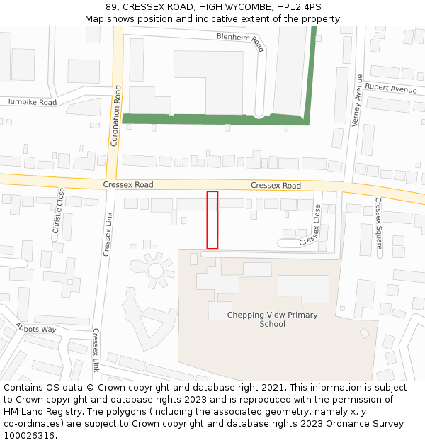 89, CRESSEX ROAD, HIGH WYCOMBE, HP12 4PS: Location map and indicative extent of plot