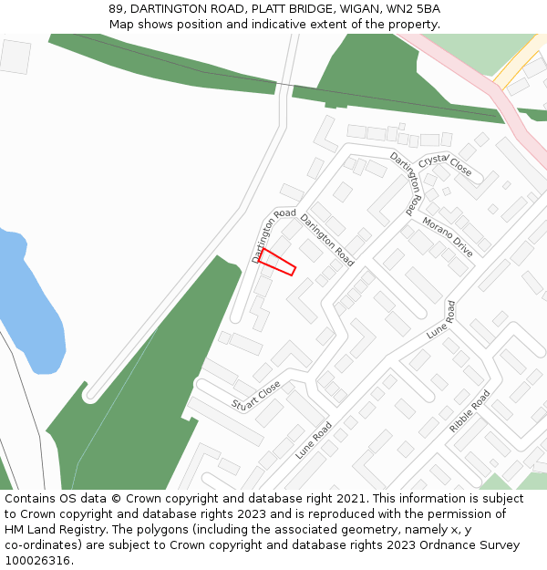 89, DARTINGTON ROAD, PLATT BRIDGE, WIGAN, WN2 5BA: Location map and indicative extent of plot