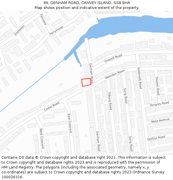 89, DENHAM ROAD, CANVEY ISLAND, SS8 9HA: Location map and indicative extent of plot