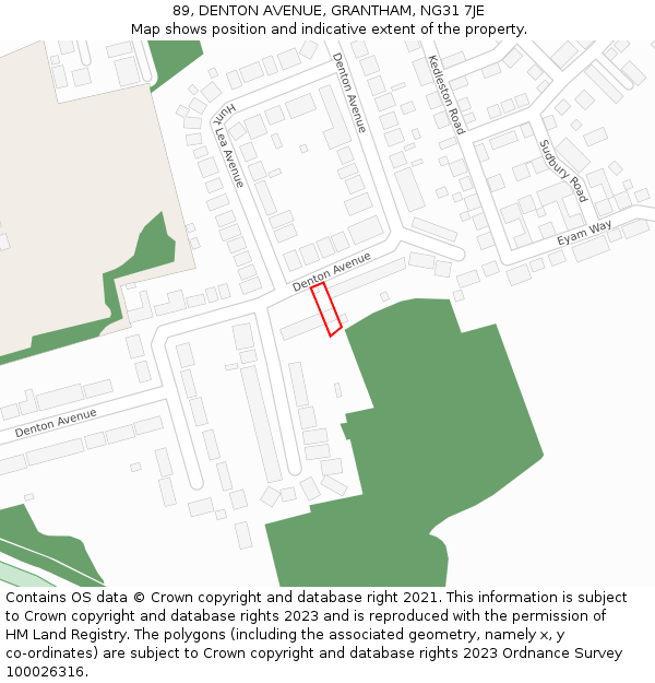 89, DENTON AVENUE, GRANTHAM, NG31 7JE: Location map and indicative extent of plot