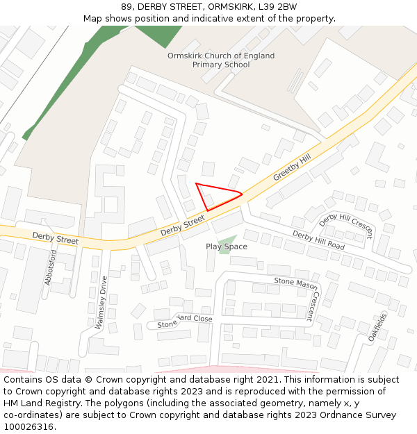 89, DERBY STREET, ORMSKIRK, L39 2BW: Location map and indicative extent of plot