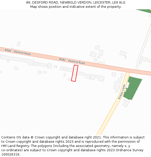 89, DESFORD ROAD, NEWBOLD VERDON, LEICESTER, LE9 9LG: Location map and indicative extent of plot