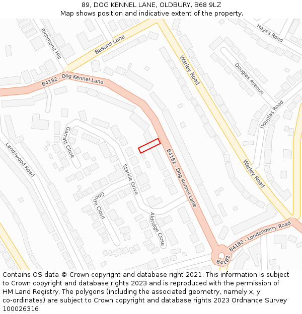 89, DOG KENNEL LANE, OLDBURY, B68 9LZ: Location map and indicative extent of plot