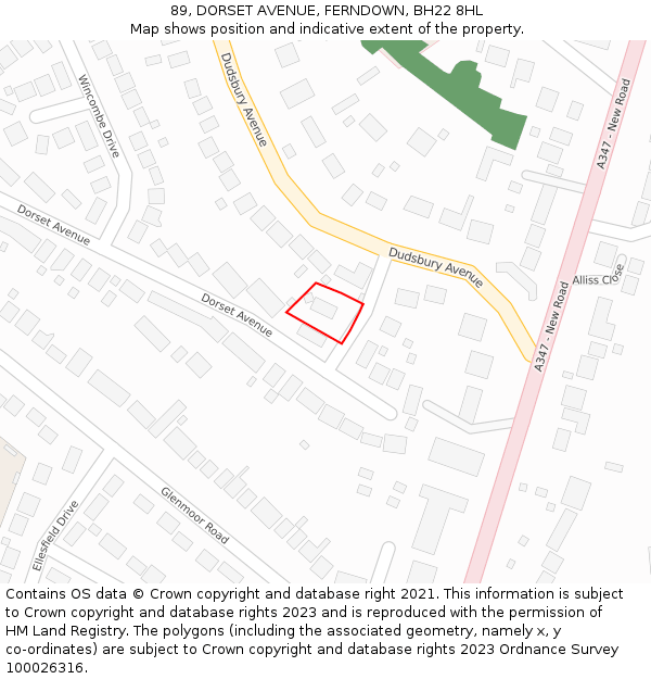 89, DORSET AVENUE, FERNDOWN, BH22 8HL: Location map and indicative extent of plot
