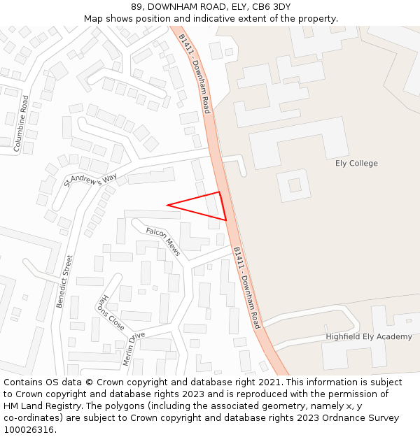 89, DOWNHAM ROAD, ELY, CB6 3DY: Location map and indicative extent of plot