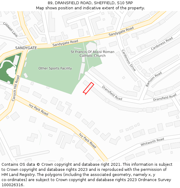 89, DRANSFIELD ROAD, SHEFFIELD, S10 5RP: Location map and indicative extent of plot