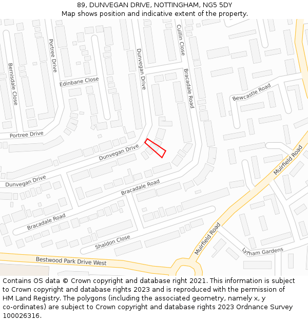 89, DUNVEGAN DRIVE, NOTTINGHAM, NG5 5DY: Location map and indicative extent of plot