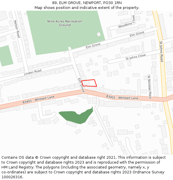 89, ELM GROVE, NEWPORT, PO30 1RN: Location map and indicative extent of plot