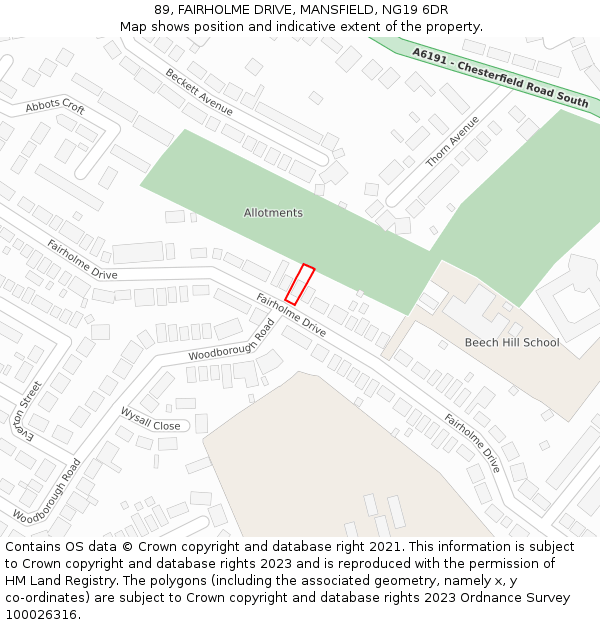 89, FAIRHOLME DRIVE, MANSFIELD, NG19 6DR: Location map and indicative extent of plot