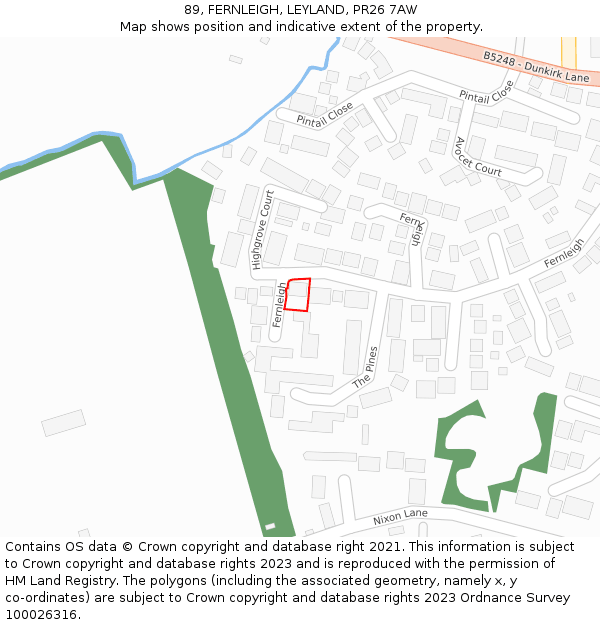 89, FERNLEIGH, LEYLAND, PR26 7AW: Location map and indicative extent of plot