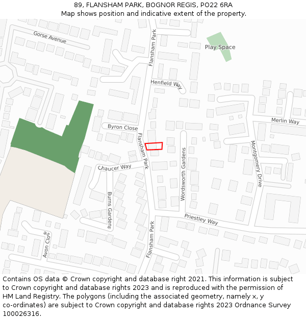 89, FLANSHAM PARK, BOGNOR REGIS, PO22 6RA: Location map and indicative extent of plot