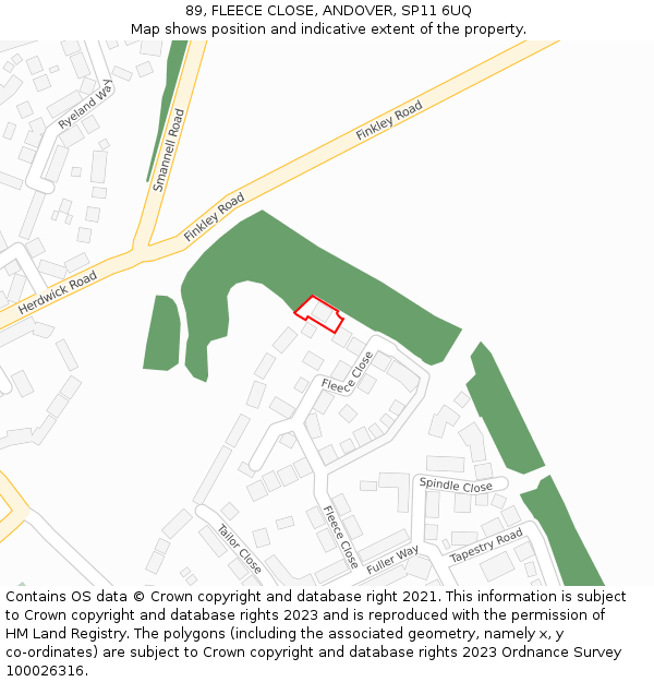 89, FLEECE CLOSE, ANDOVER, SP11 6UQ: Location map and indicative extent of plot