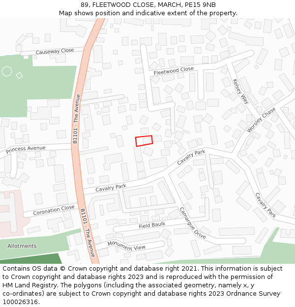 89, FLEETWOOD CLOSE, MARCH, PE15 9NB: Location map and indicative extent of plot