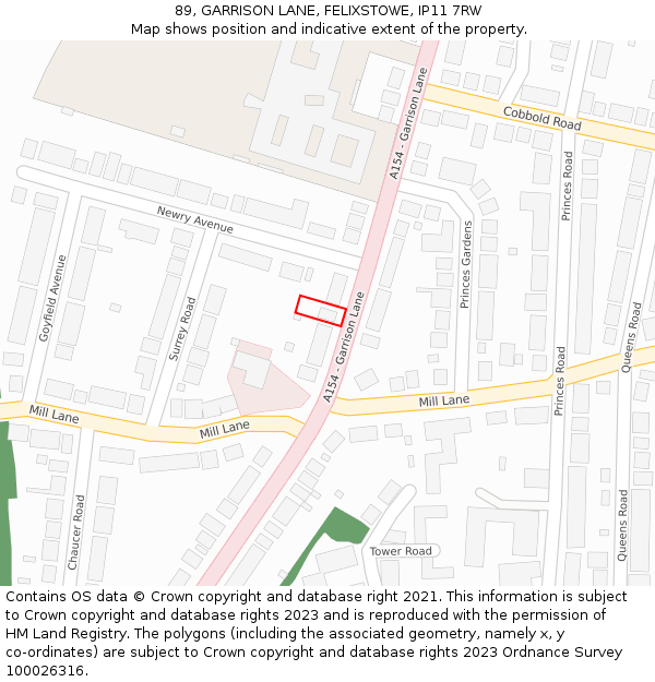 89, GARRISON LANE, FELIXSTOWE, IP11 7RW: Location map and indicative extent of plot