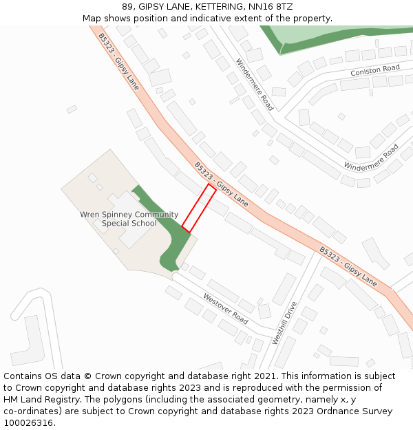 89, GIPSY LANE, KETTERING, NN16 8TZ: Location map and indicative extent of plot