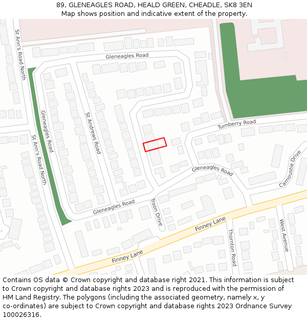 89, GLENEAGLES ROAD, HEALD GREEN, CHEADLE, SK8 3EN: Location map and indicative extent of plot