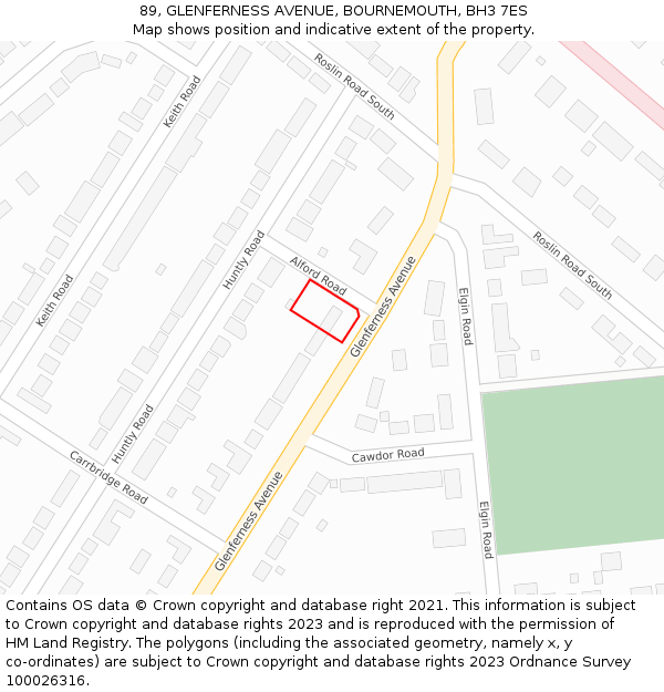 89, GLENFERNESS AVENUE, BOURNEMOUTH, BH3 7ES: Location map and indicative extent of plot