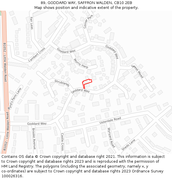 89, GODDARD WAY, SAFFRON WALDEN, CB10 2EB: Location map and indicative extent of plot