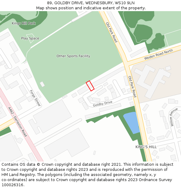 89, GOLDBY DRIVE, WEDNESBURY, WS10 9LN: Location map and indicative extent of plot