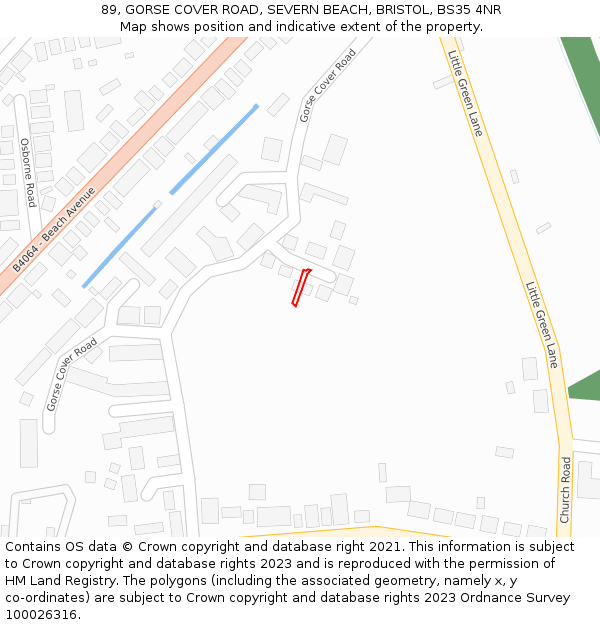89, GORSE COVER ROAD, SEVERN BEACH, BRISTOL, BS35 4NR: Location map and indicative extent of plot