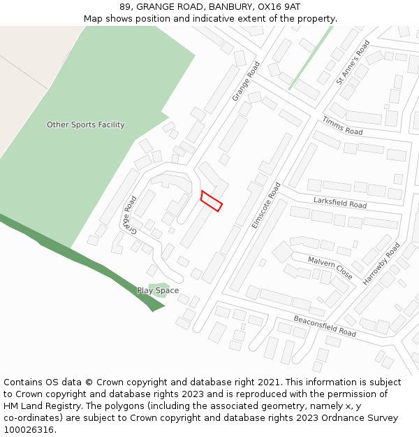 89, GRANGE ROAD, BANBURY, OX16 9AT: Location map and indicative extent of plot