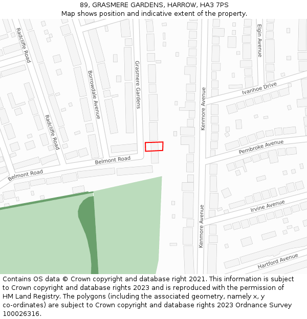 89, GRASMERE GARDENS, HARROW, HA3 7PS: Location map and indicative extent of plot