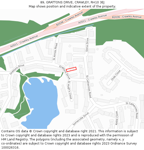 89, GRATTONS DRIVE, CRAWLEY, RH10 3EJ: Location map and indicative extent of plot