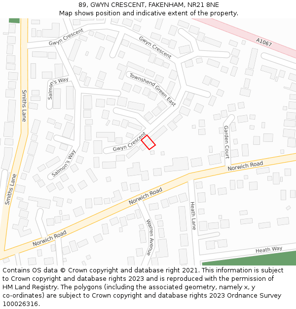 89, GWYN CRESCENT, FAKENHAM, NR21 8NE: Location map and indicative extent of plot