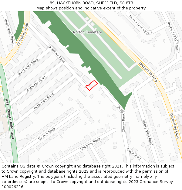 89, HACKTHORN ROAD, SHEFFIELD, S8 8TB: Location map and indicative extent of plot